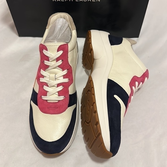 Ralph Lauren Rylee Womens Shoes Sneakers Cream Leather Suede multi color 9.5 - Picture 5 of 9
